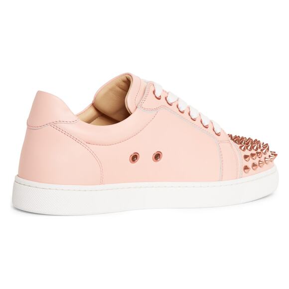 Christian Louboutin Vieira Spikes Pink Jupon Leather Flat Low Top Sneakers 34 - Picture 8 of 12
